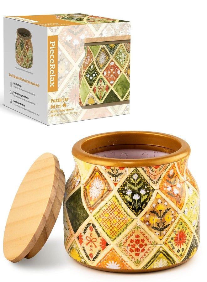 PieceRelax برطمان أحجية ثلاثي الأبعاد من PieceRelax، 64 قطعة بلاستيكية للبالغين - علبة بغطاء خشبي من Daisy Breeze للمطبخ وغرفة الطعام وغرفة الدراسة وغرفة المعيشة، لا حاجة للغراء، صغير [BC1025] - Image 1